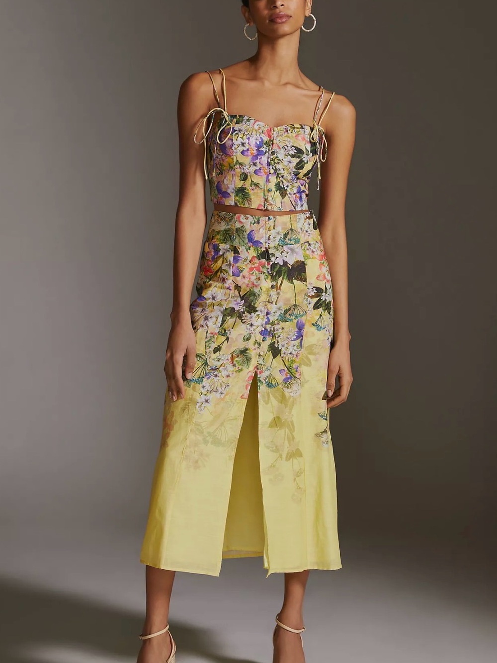 Anthropologie Maeve Yellow Floral Skirt Set